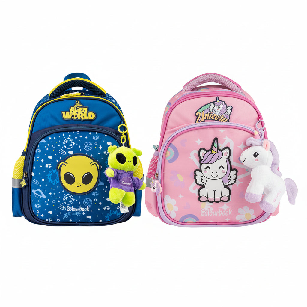 Zaino Asilo Colourbook 9L Alieno & Unicorno + Portachiavi Peluche Omaggio