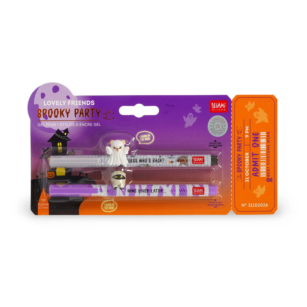 Legami Halloween Set 2 Penne Gel Lovely Friends Spooky Party – Gatto Mummia e Orsetto Fantasma