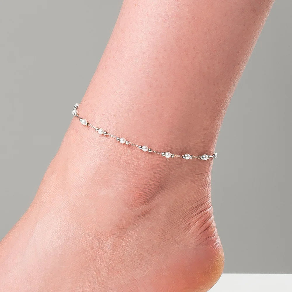 Cavigliera Donna in Acciaio con Perle Bianche – Luca Barra