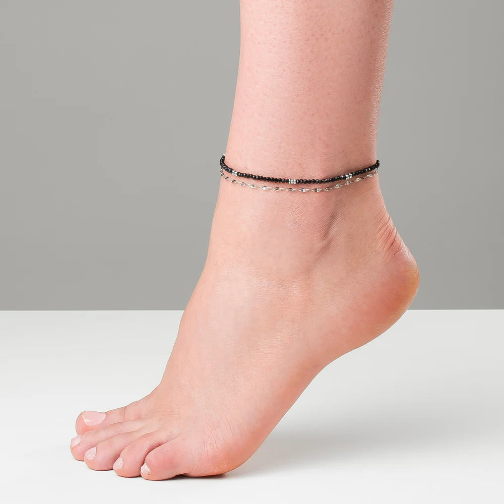 Cavigliera Donna in Acciaio con Cristalli Neri – Luca Barra