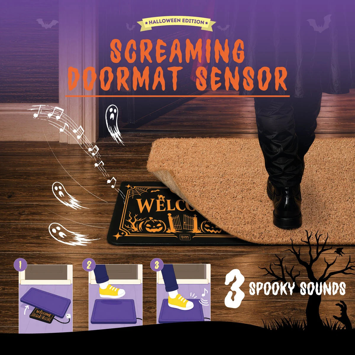 Legami Halloween Sottozerbino Sonoro Screaming Doormat – 3 Suoni Horror con Sensore