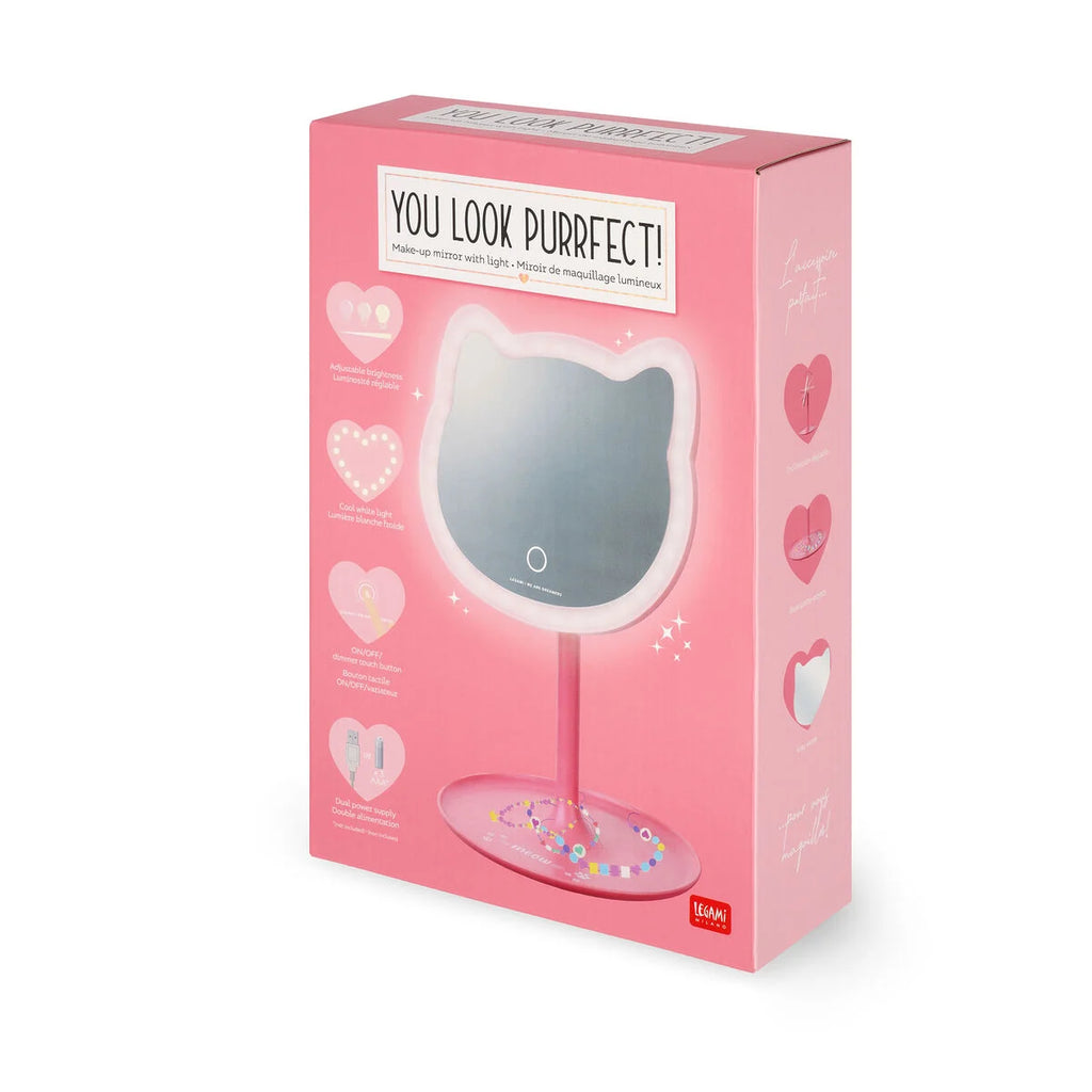 Legami You Look Purrfect! – Specchio da Trucco con 33 Luci LED e Base Portaoggetti