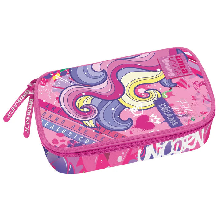 Astuccio Ovale Jumbo Tinta Unita Young Unicorno | Poliestere 600D, Organizer Interno