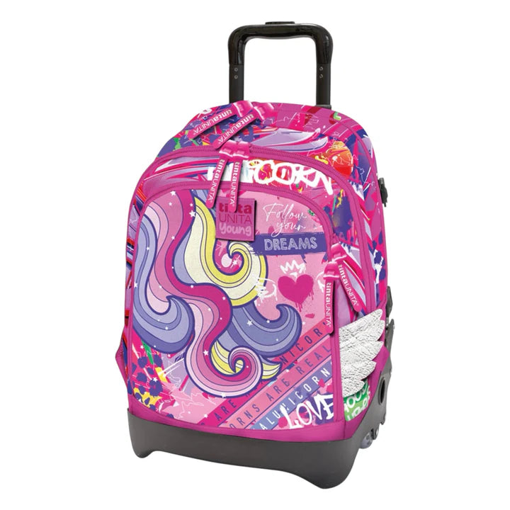 Trolley Scolastico Cross 2-in-1 Unicorno 28L – Tinta Unita Young | 4 Ruote, Manico Alluminio