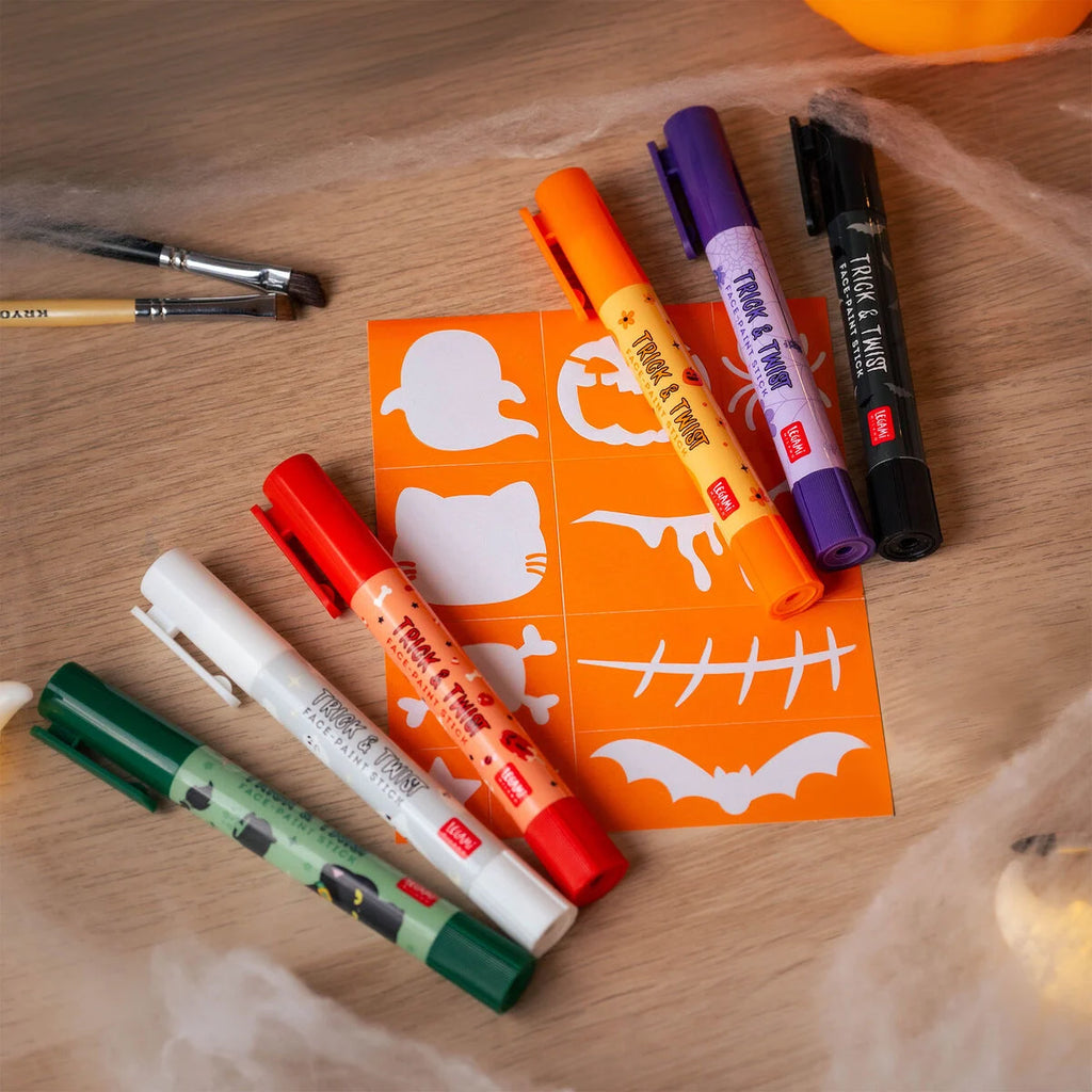 Legami Halloween Set 6 Trucchi Viso in Stick Trick & Twist – 6 Colori + Stencil