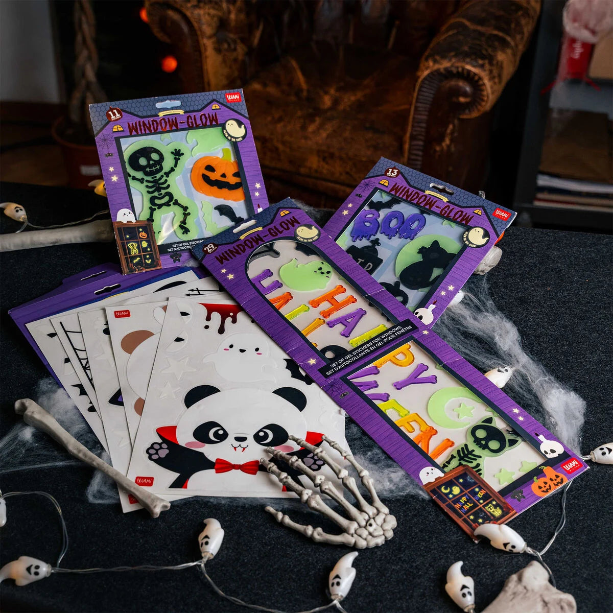 Legami Halloween Set Adesivi Gel per Finestra Windo-Glow – 11 Vetrofanie Fosforescenti