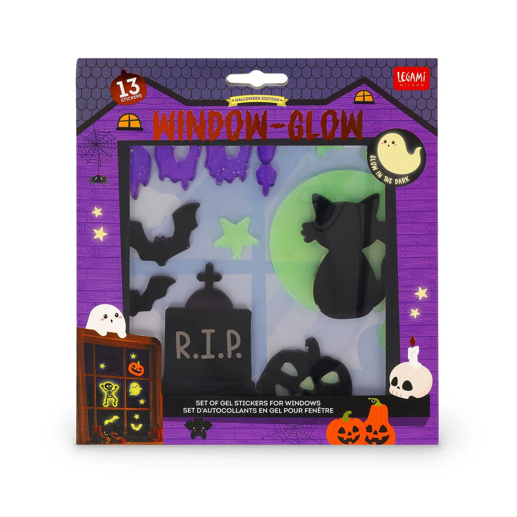 Legami Halloween Set Adesivi Gel Finestra Windo-Glow – 13 Vetrofanie Gatto Nero e Pipistrelli