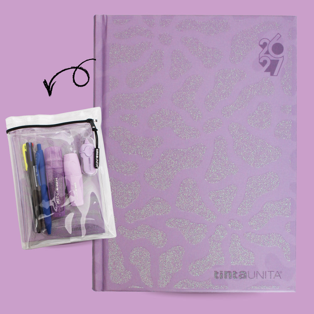 Diario Glitter Animalier 12 Mesi Tinta Unita 2026/2027 con Stationery