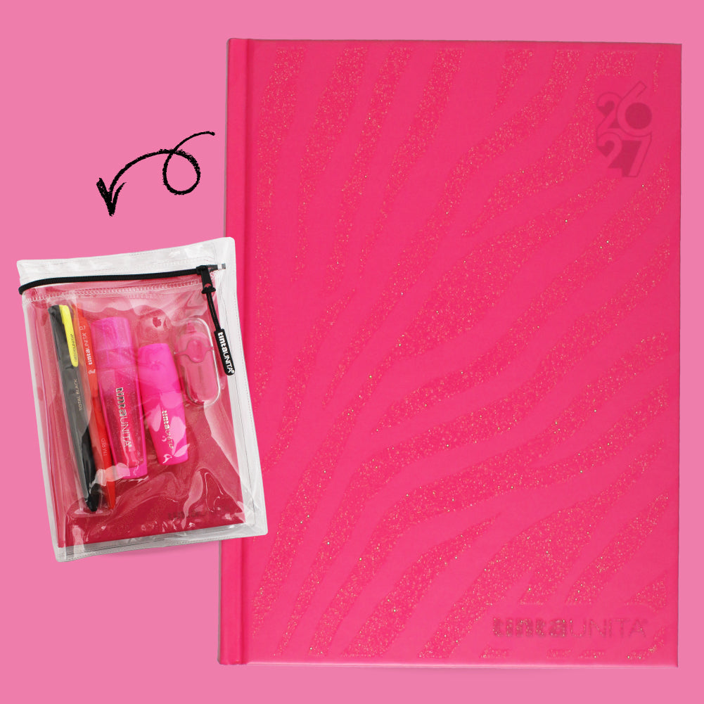 Diario Glitter Animalier 12 Mesi Tinta Unita 2026/2027 con Stationery