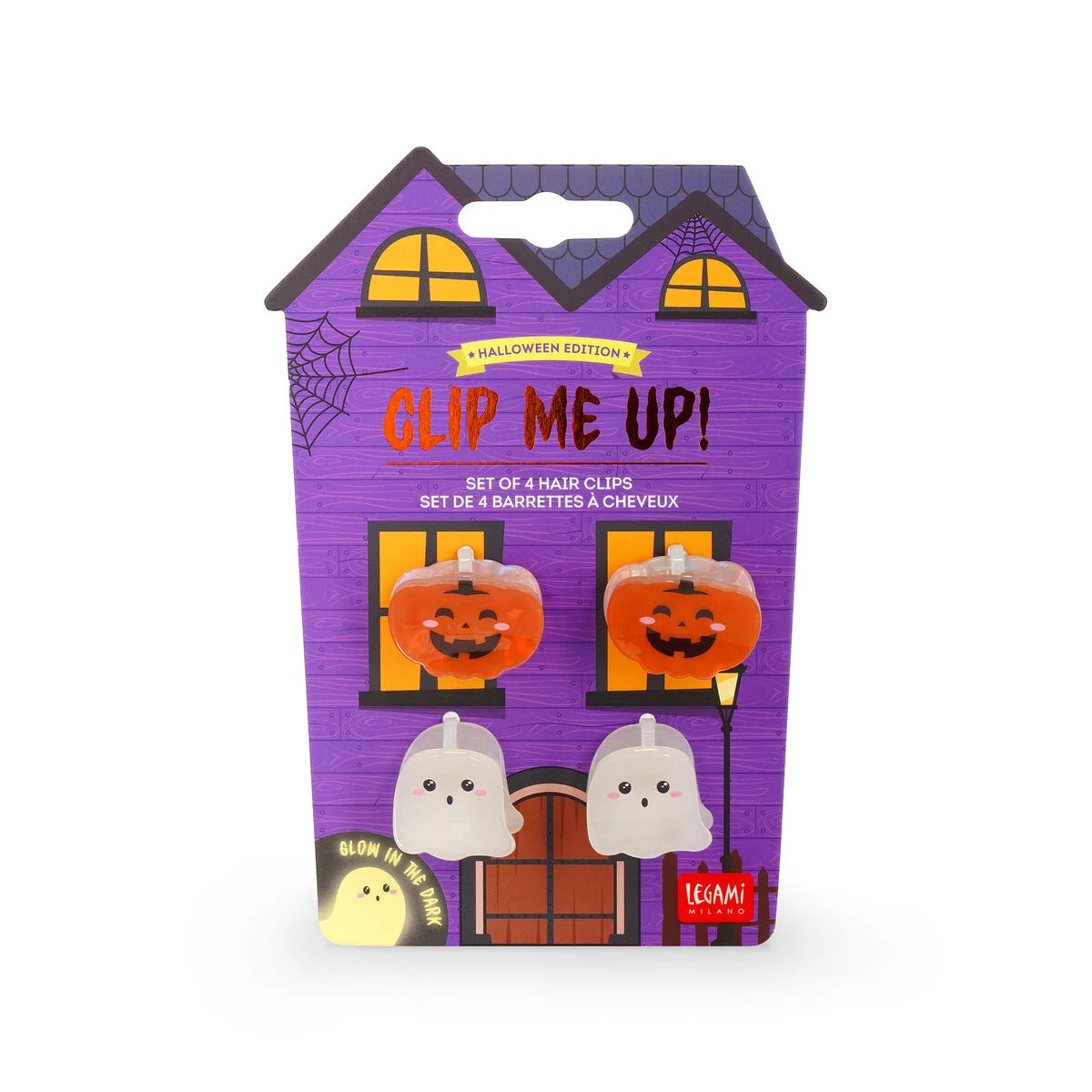 Legami Halloween Set 4 Mini Mollette per Capelli Clip Me Up – Glitter e Fosforescenti