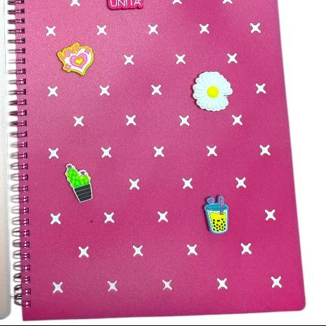 Maxi Quaderno Spiralato A4 Rigatura 5mm Tinta Unita Click Fucsia– Copertina Silicone e 5 Pins
