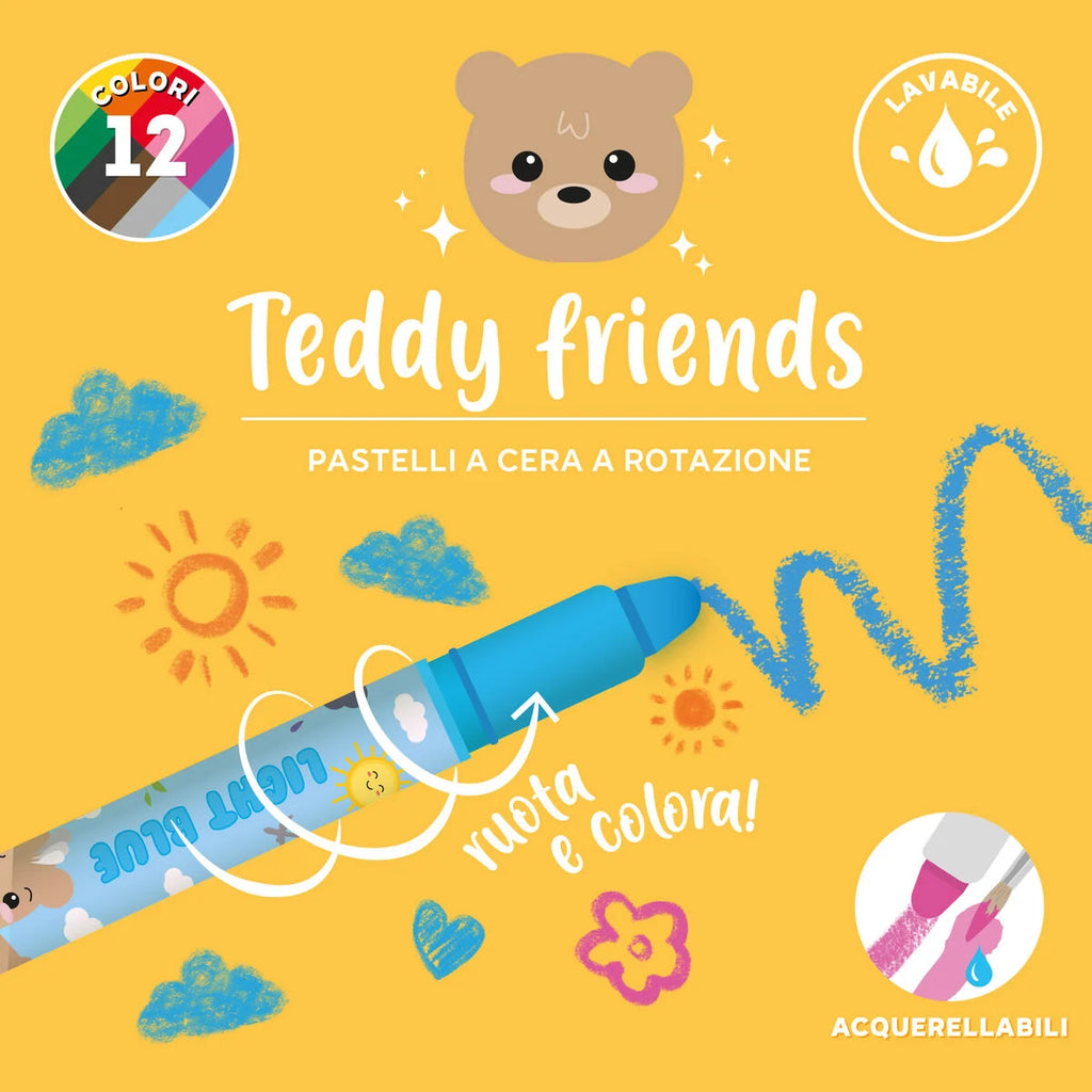 Legami Pastelli a Cera Rotanti Teddy Friends – 12 Colori Lavabili