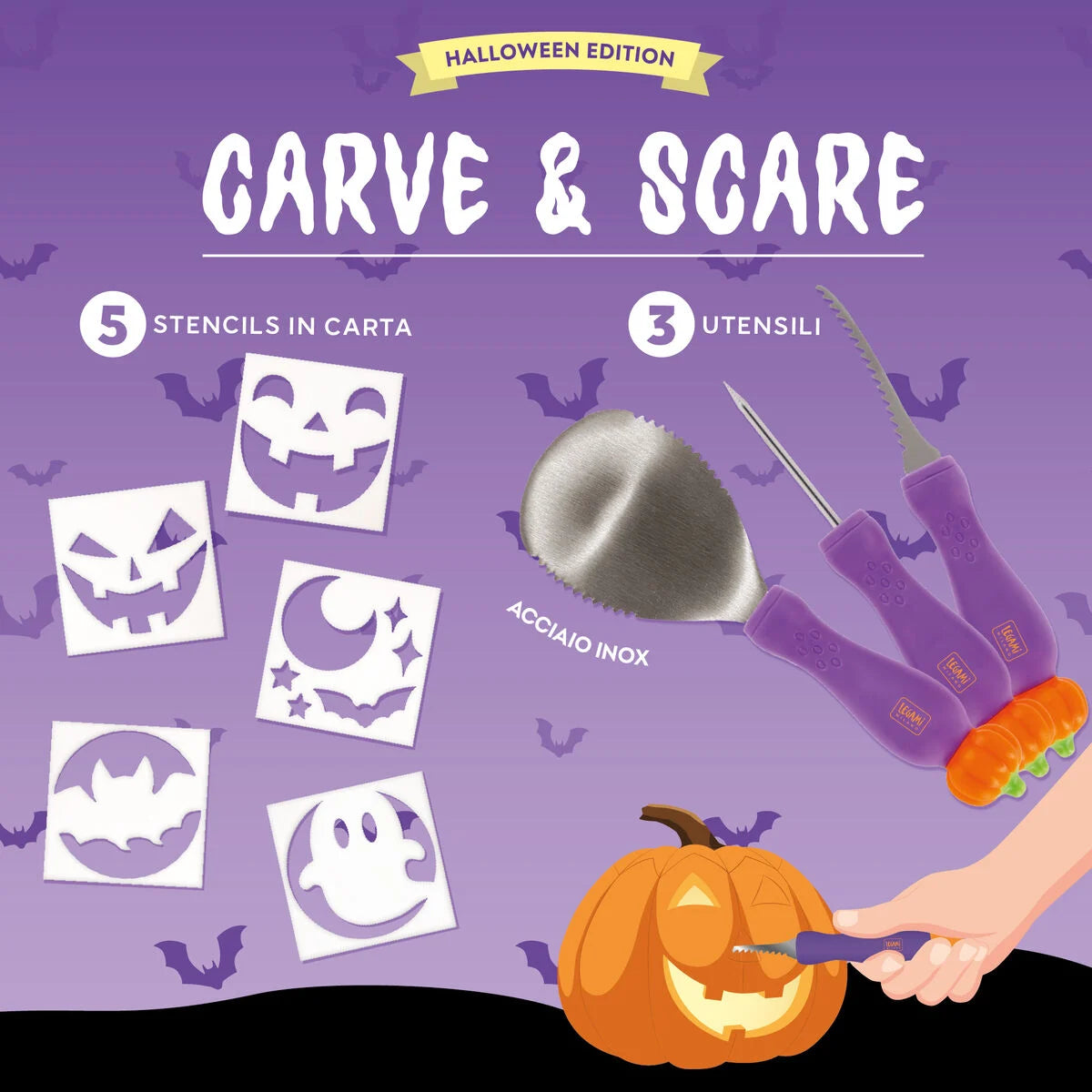 Legami: Kit per intagliare zucca di Halloween - Carve & Scare