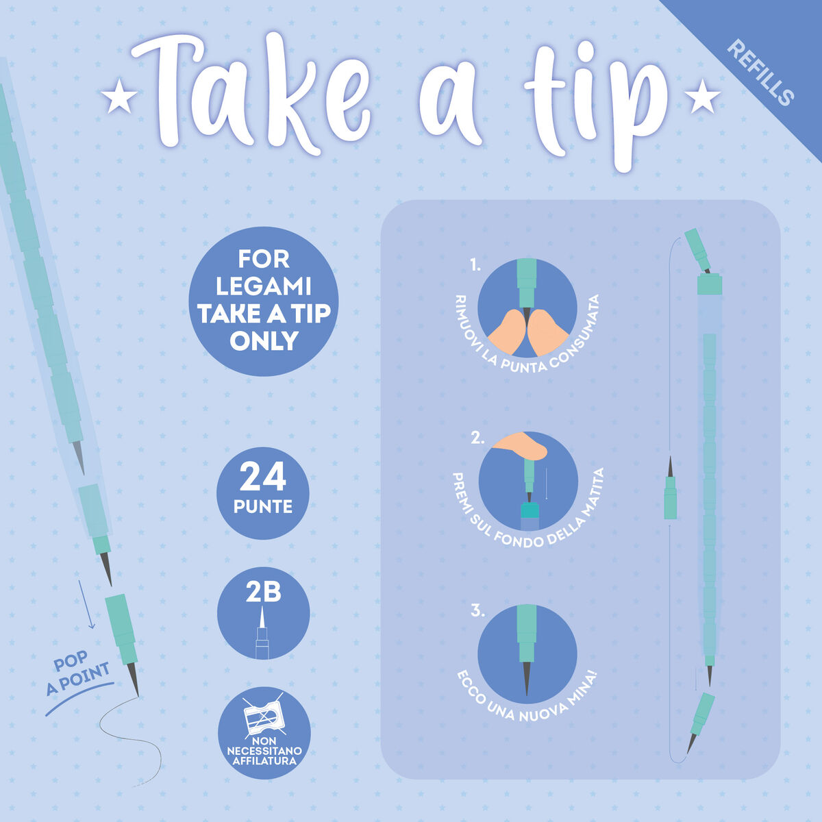 Set 24 Refill per Matita Impilabile Legami – Take a Tip Refill Set