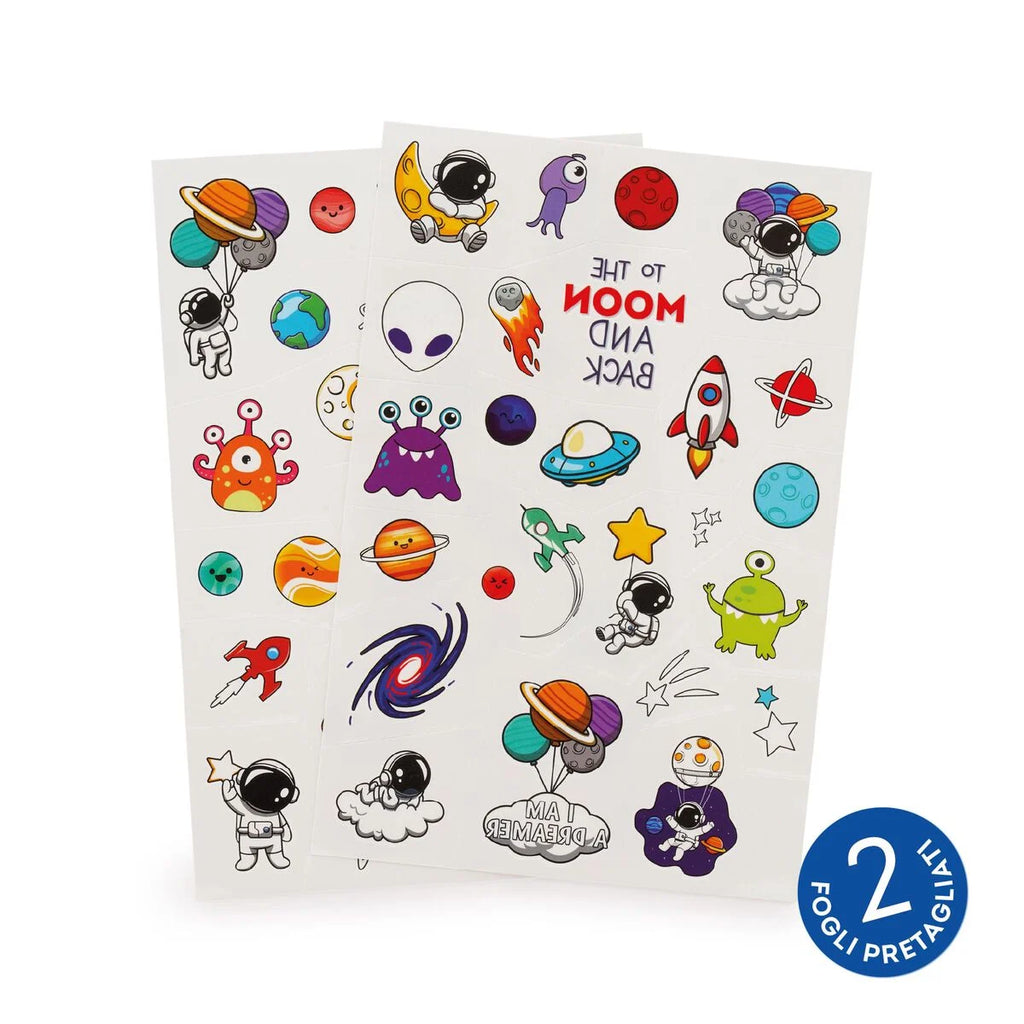 Tatuaggi Temporanei Space con Glitter – 2 Fogli – Legami