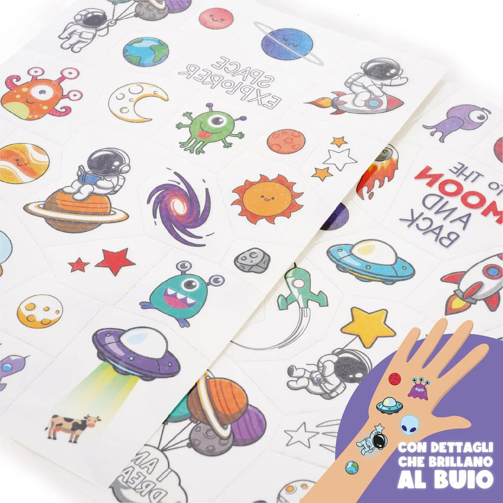 Tatuaggi Temporanei Space con Glitter – 2 Fogli – Legami