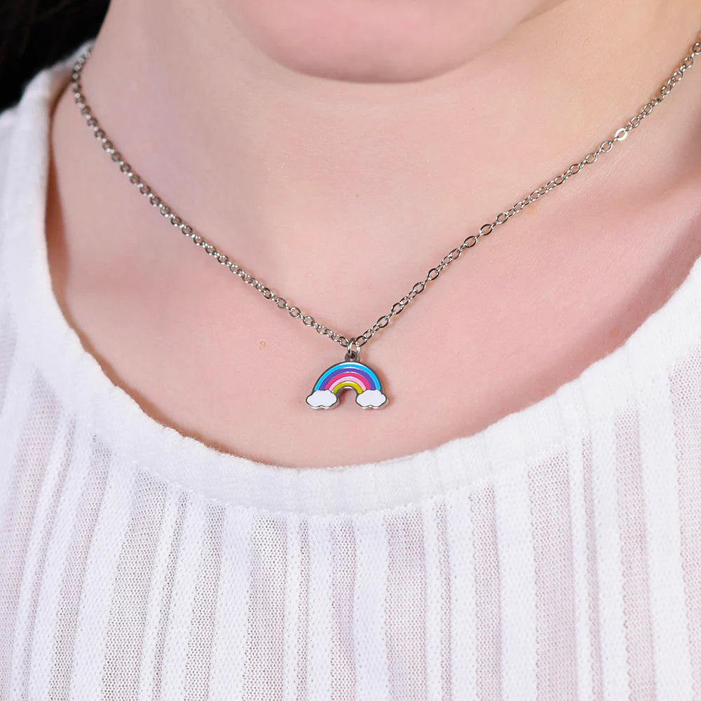 Luca Barra: Collana Bambina in acciaio con arcobaleno con smalto multicolor