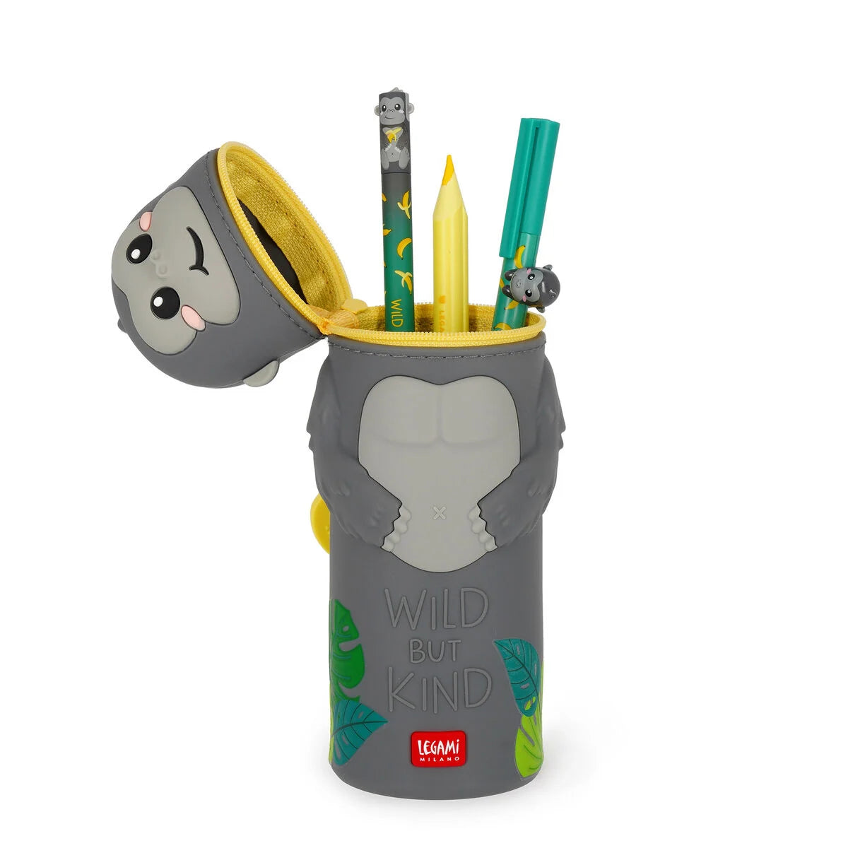 Legami Astuccio 2-in-1 in Silicone Kawaii Gorilla – Portapenne Retrattile