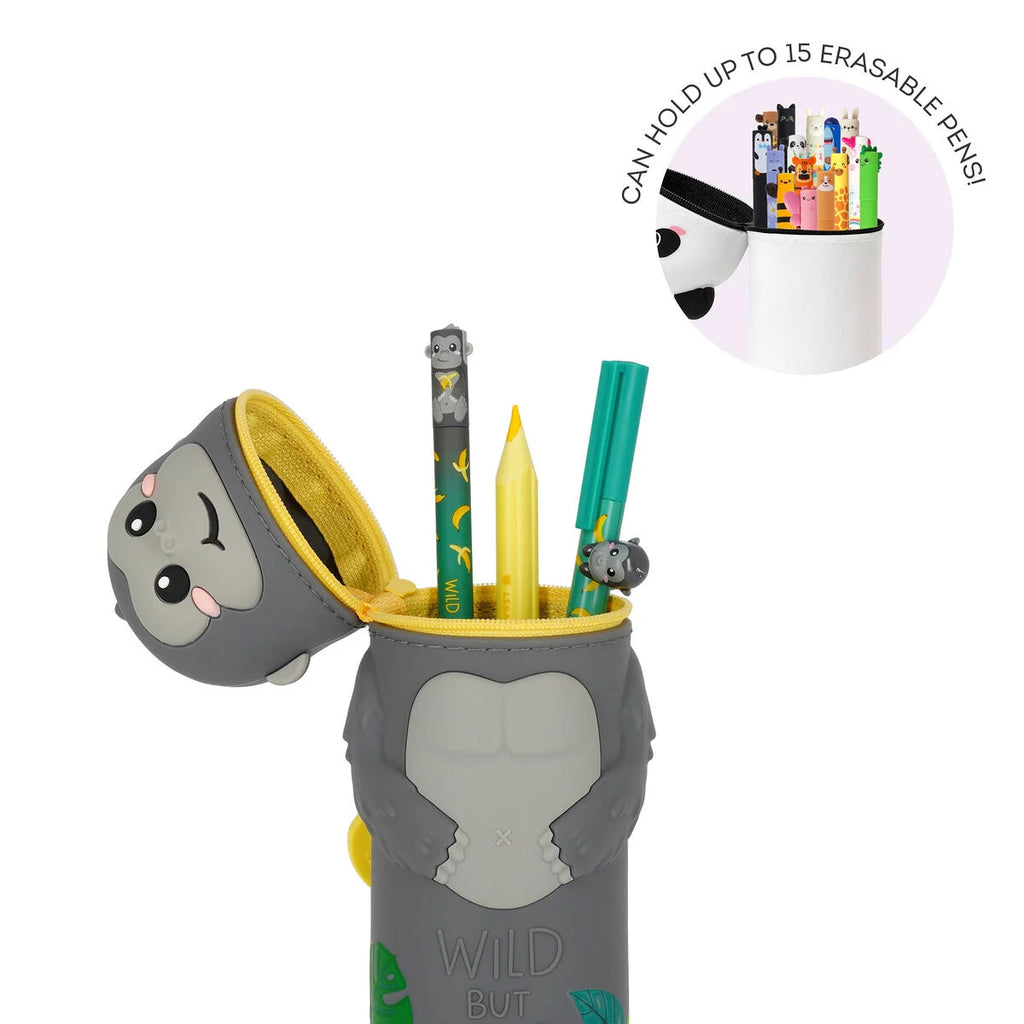 Legami Astuccio 2-in-1 in Silicone Kawaii Gorilla – Portapenne Retrattile