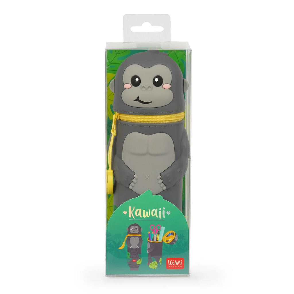 Legami Astuccio 2-in-1 in Silicone Kawaii Gorilla – Portapenne Retrattile