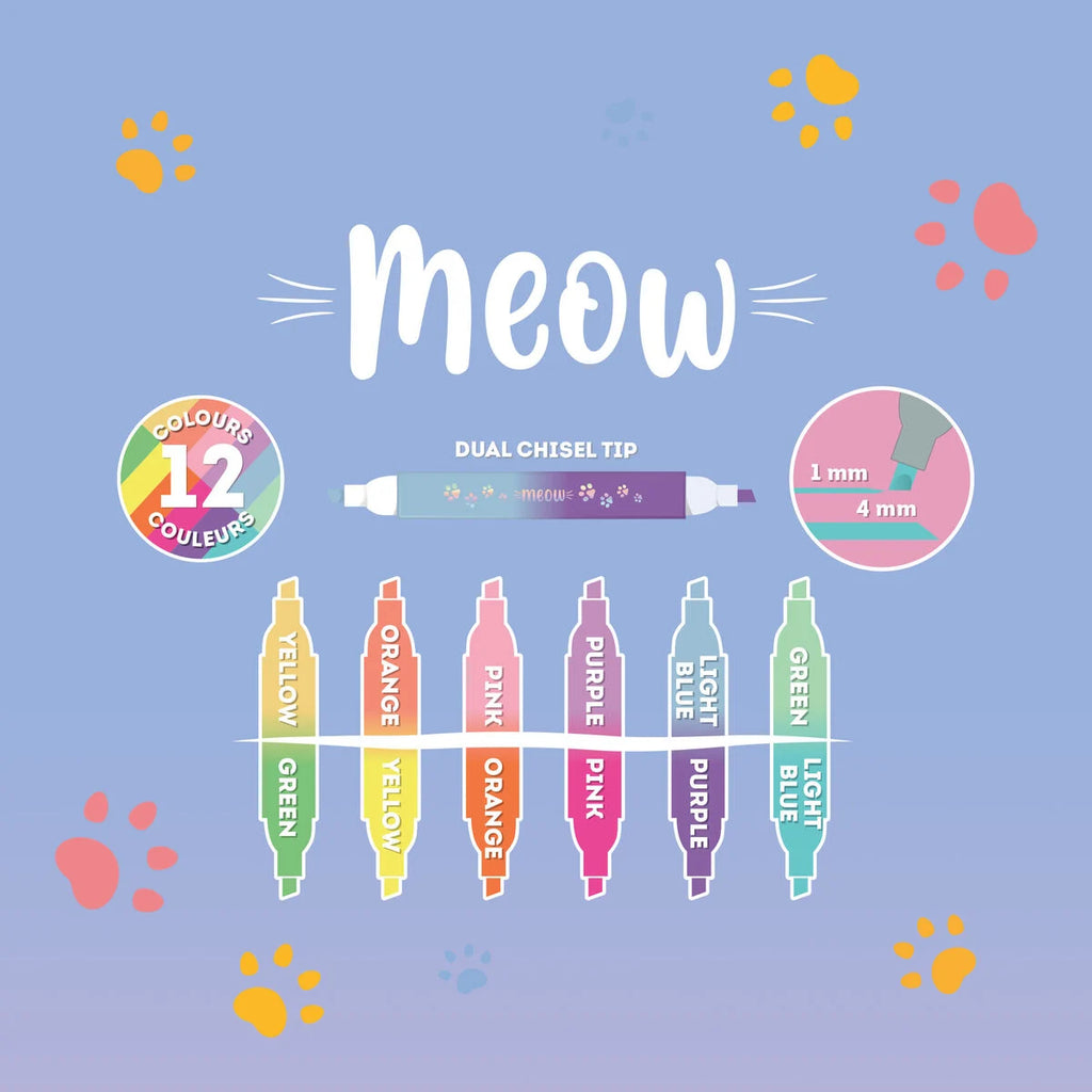 Set 6 Evidenziatori Doppia Punta Pastello e Neon Legami – Meow Kitty