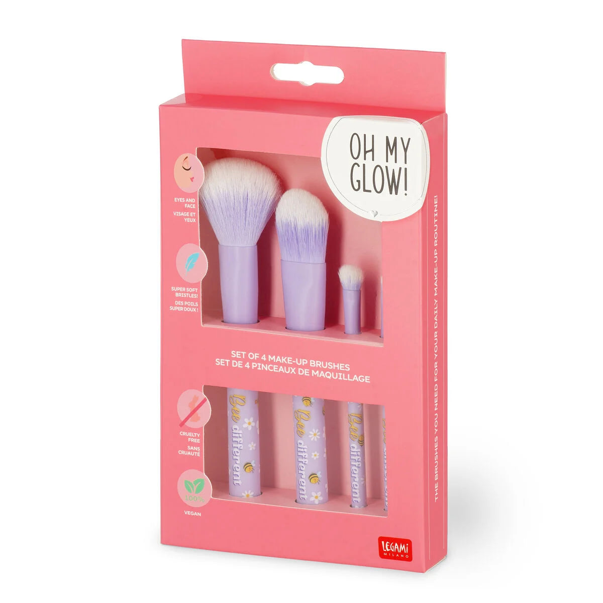 Legami Oh My Glow! Bee – Set 4 Pennelli per Trucco Vegan