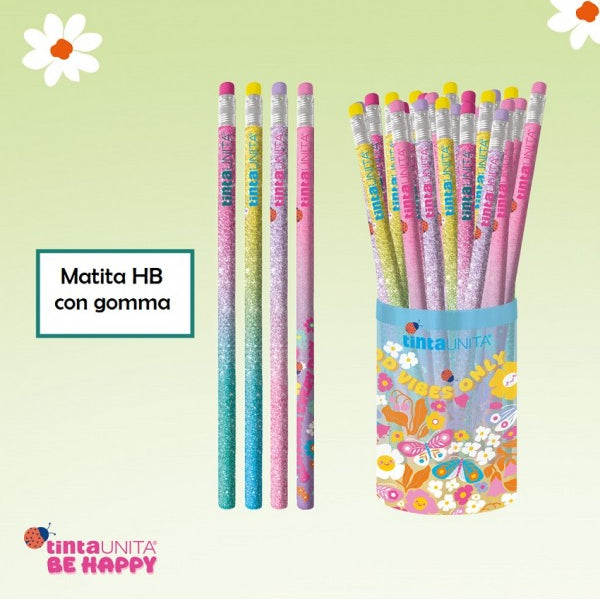 Matita HB con Glitter e Gomma – Tinta Unita Be Happy