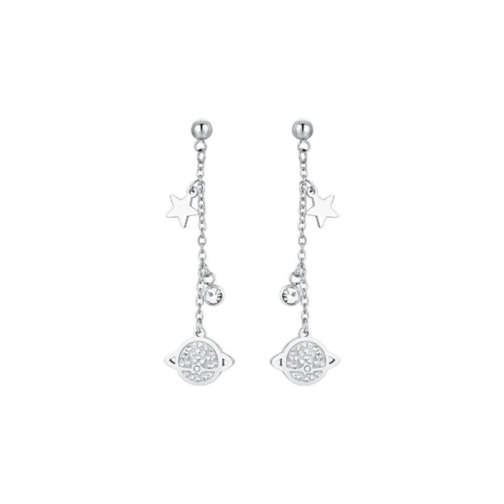 Luca Barra: Orecchini Donna in acciaio con pianeta, stella e cristallo bianco