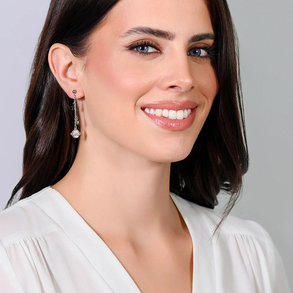 Luca Barra: Orecchini Donna in acciaio con pianeta, stella e cristallo bianco