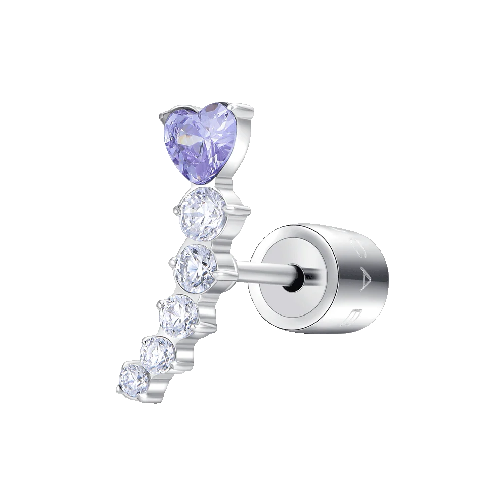 LUCA BARRA: mono orecchino donna in acciaio cuore viola e cristalli bianchi