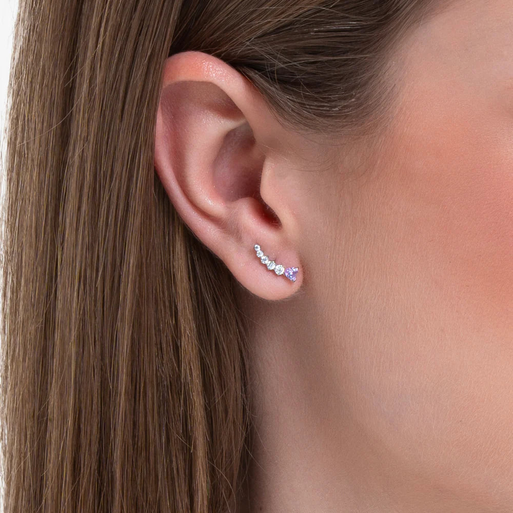 LUCA BARRA: mono orecchino donna in acciaio cuore viola e cristalli bianchi