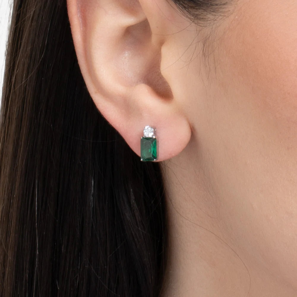LUCA BARRA: Orecchini donna in acciaio con zirconi verdi e bianchi