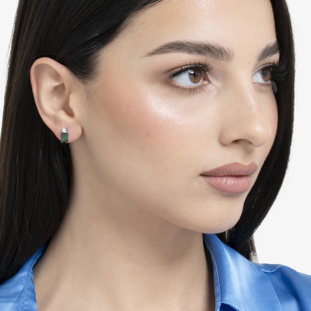 LUCA BARRA: Orecchini donna in acciaio con zirconi verdi e bianchi