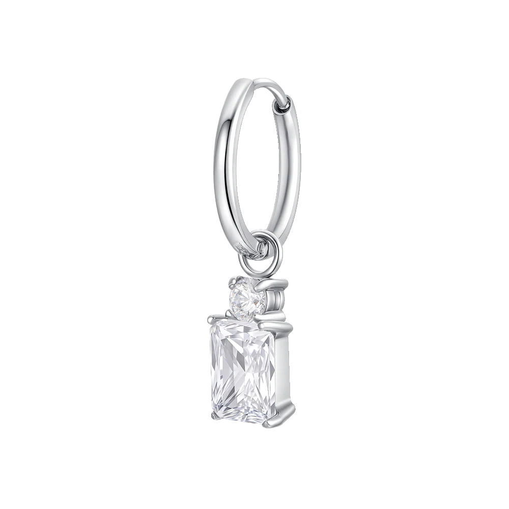 LUCA BARRA: mono orecchino donna in acciaio con zirconi bianchi