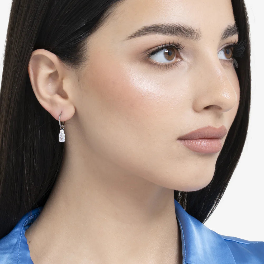 LUCA BARRA: mono orecchino donna in acciaio con zirconi bianchi