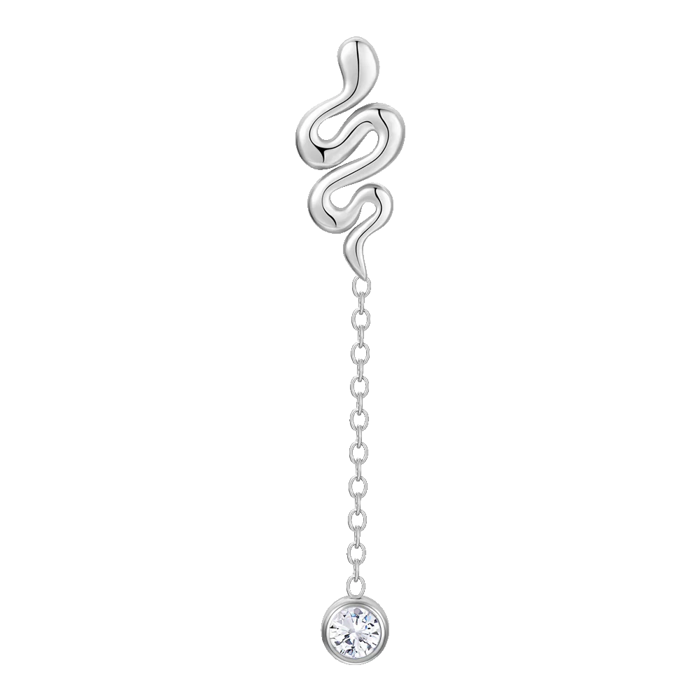 Luca Barra: Mono orecchino donna in acciaio con serpente e cristallo bianco