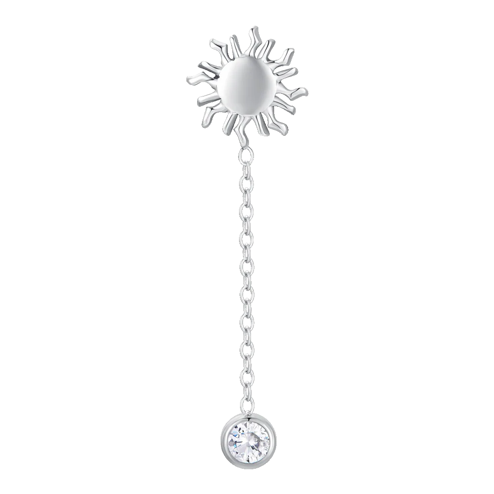 Luca Barra: Mono orecchino donna in acciaio con sole e cristallo bianco