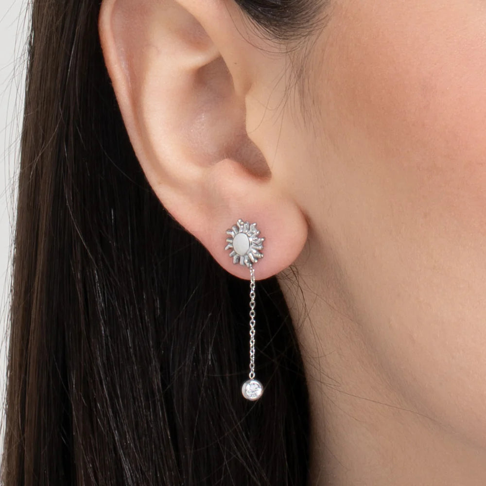 Luca Barra: Mono orecchino donna in acciaio con sole e cristallo bianco