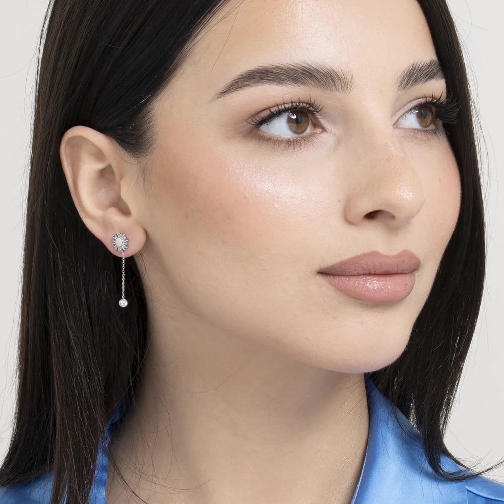 Luca Barra: Mono orecchino donna in acciaio con sole e cristallo bianco