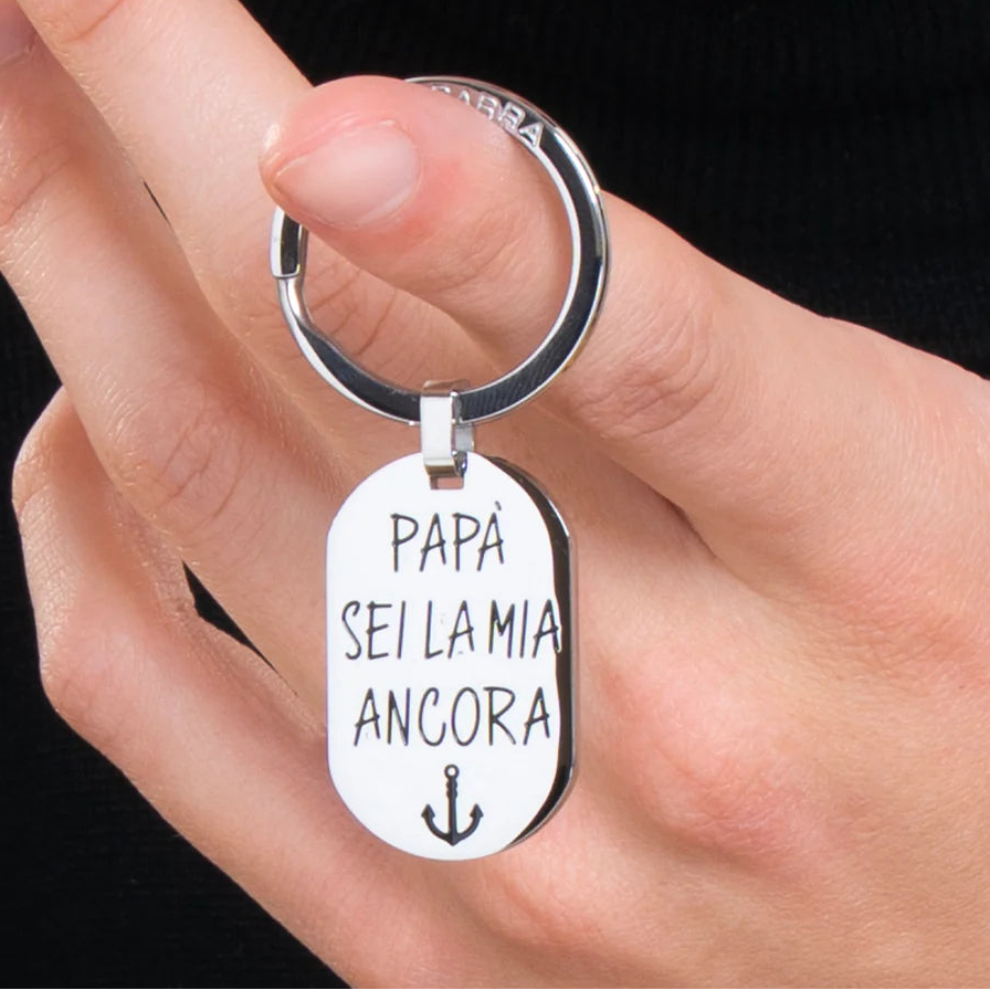 Luca Barra: Portachiavi uomo in acciaio "Papà sei la mia ancora"