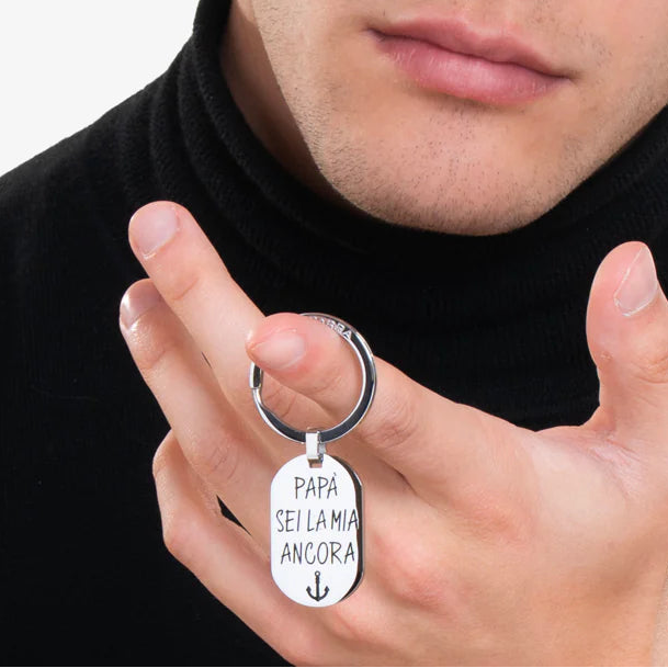 Luca Barra: Portachiavi uomo in acciaio "Papà sei la mia ancora"