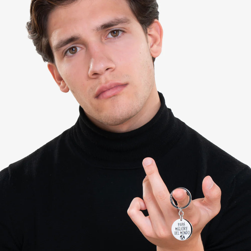 Luca Barra: portachiavi uomo in acciaio "Papà migliore del mondo