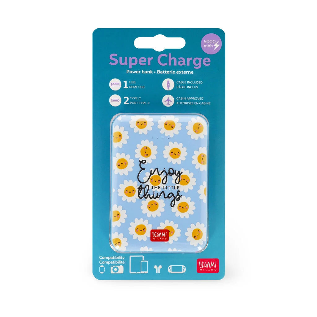 Legami - Power Bank Daisy Supercharge 5000 mAh con USB e Type-C