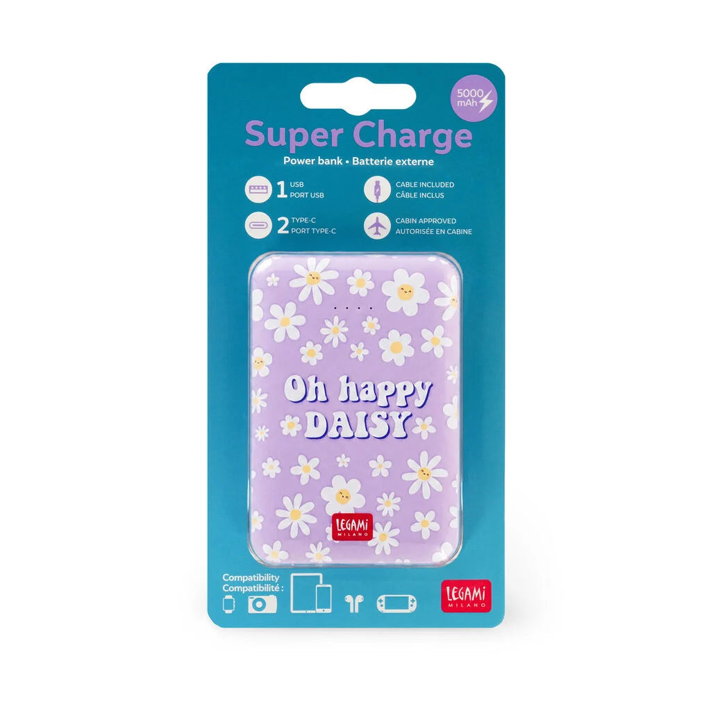 Legami - Power Bank Daisy Supercharge 5000 mAh con USB e Type-C