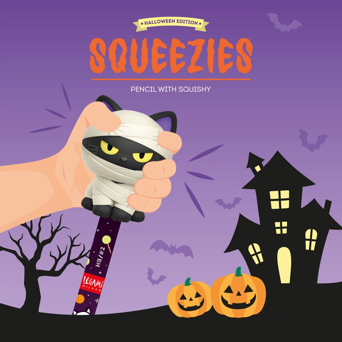 Legami Halloween Matita con Antistress Halloween Mummy Cat "Nine Lives Later" - Squeezies