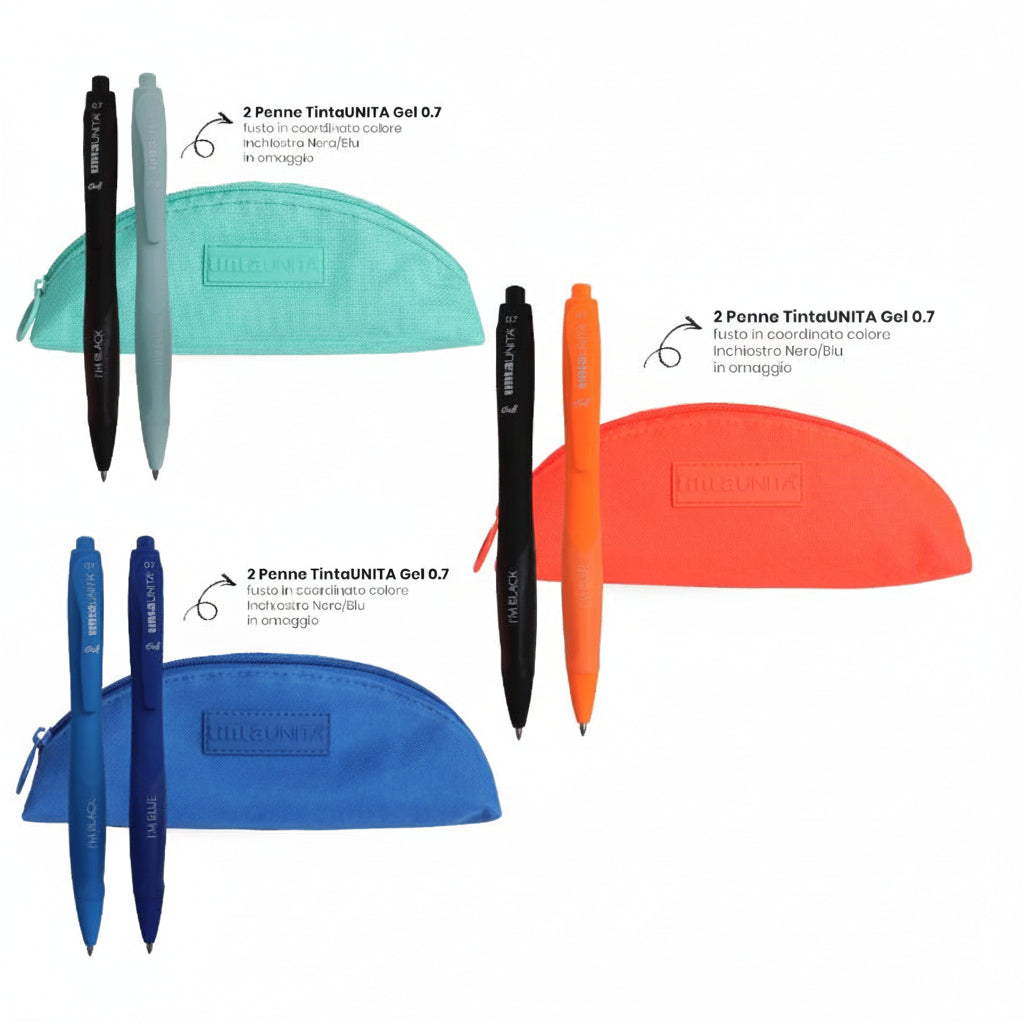Pouch Triangolare Tinta Unita – Poliestere con 2 Penne Gel 0.7, 19x8x5,5 cm