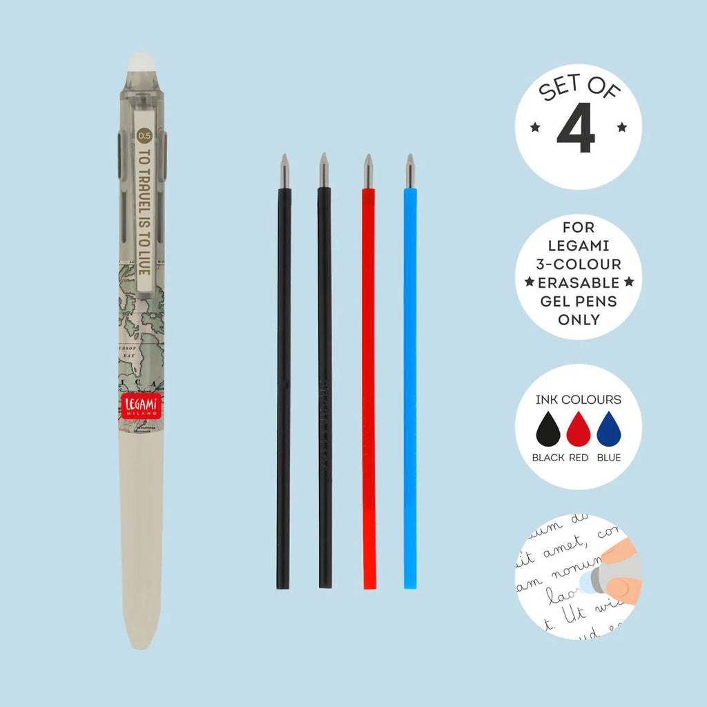 Legami Set 4 Refill per Penna Gel Cancellabile 3 Colori – Inchiostro Termosensibile