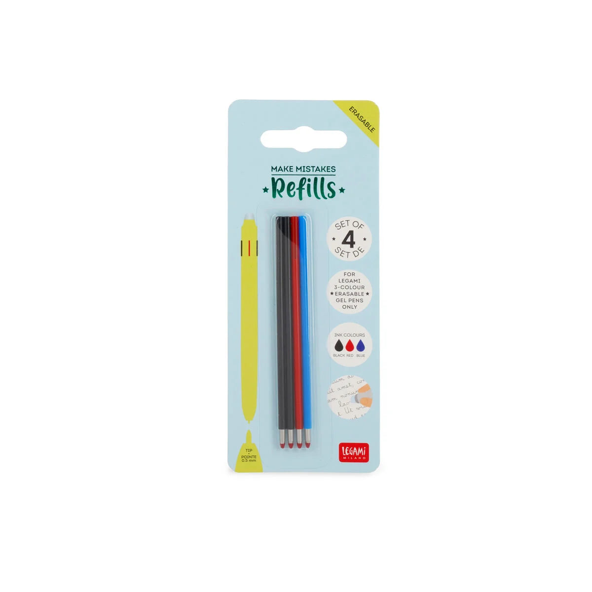 Legami Set 4 Refill per Penna Gel Cancellabile 3 Colori – Inchiostro Termosensibile
