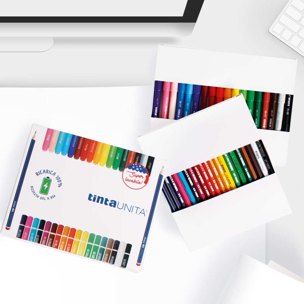 Tinta Unita Set Ricarica Astuccio Completo – 18 Pennarelli, 18 Pastelli, 2 Matite HB