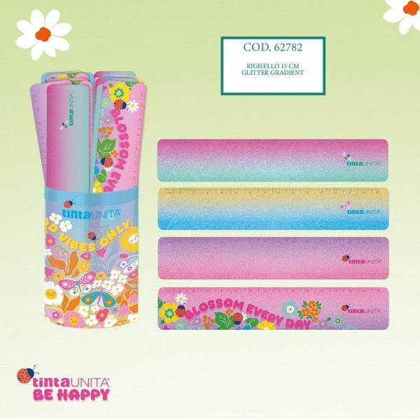 Righello 15 cm Glitter in Plastica – Tinta Unita Be Happy